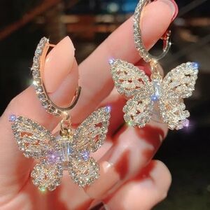Elegant Gold Butterfly Crystal Earrings